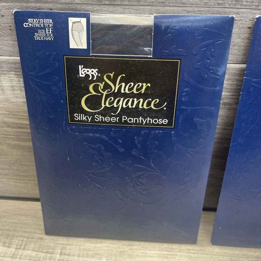 Leggs Sheer Elegance Silky Sheer Control Top Pantyhose True Navy EF Lot of 2